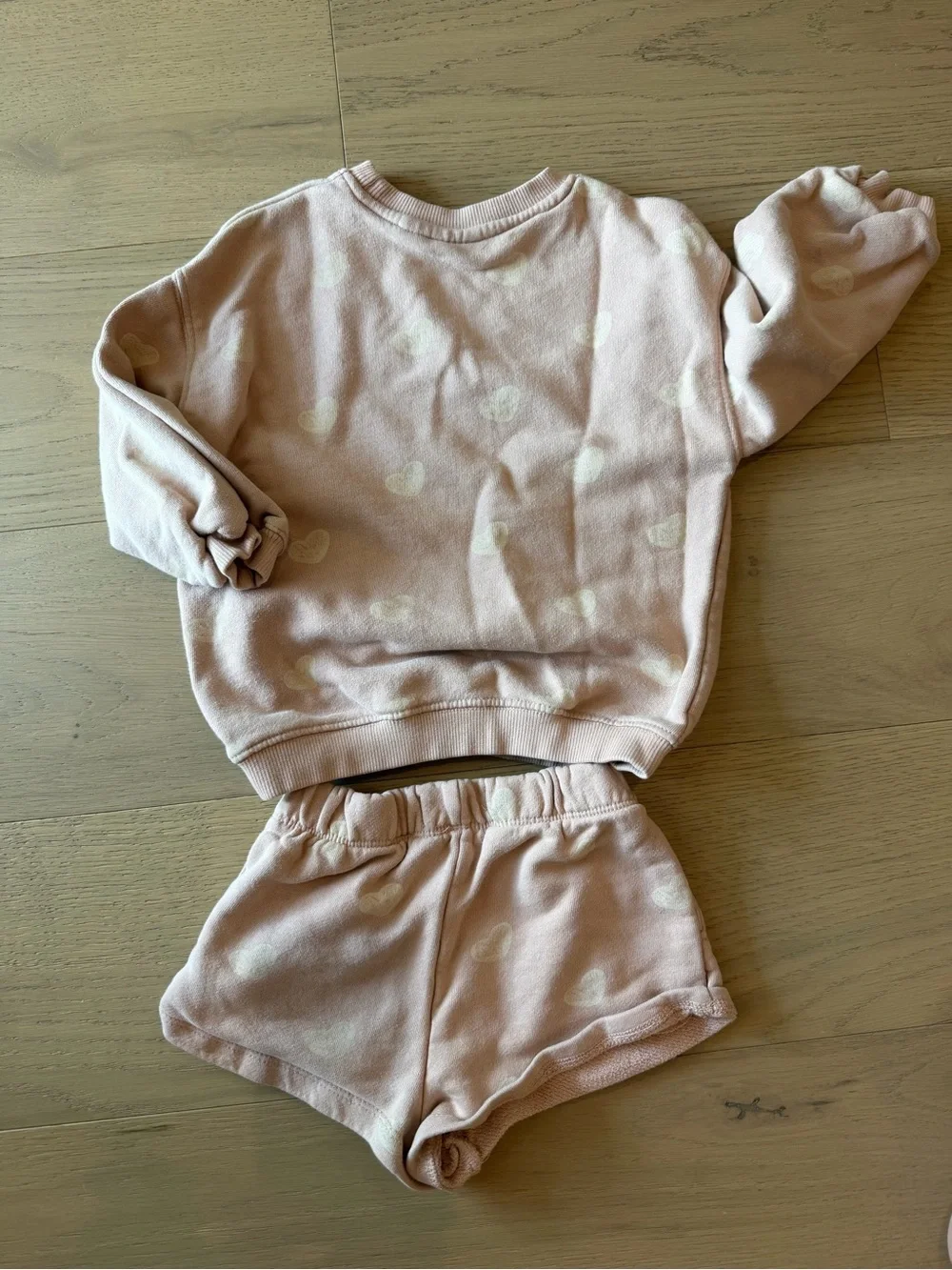 Zara Light Pink Heart Print Sweatshirt and Shorts Set